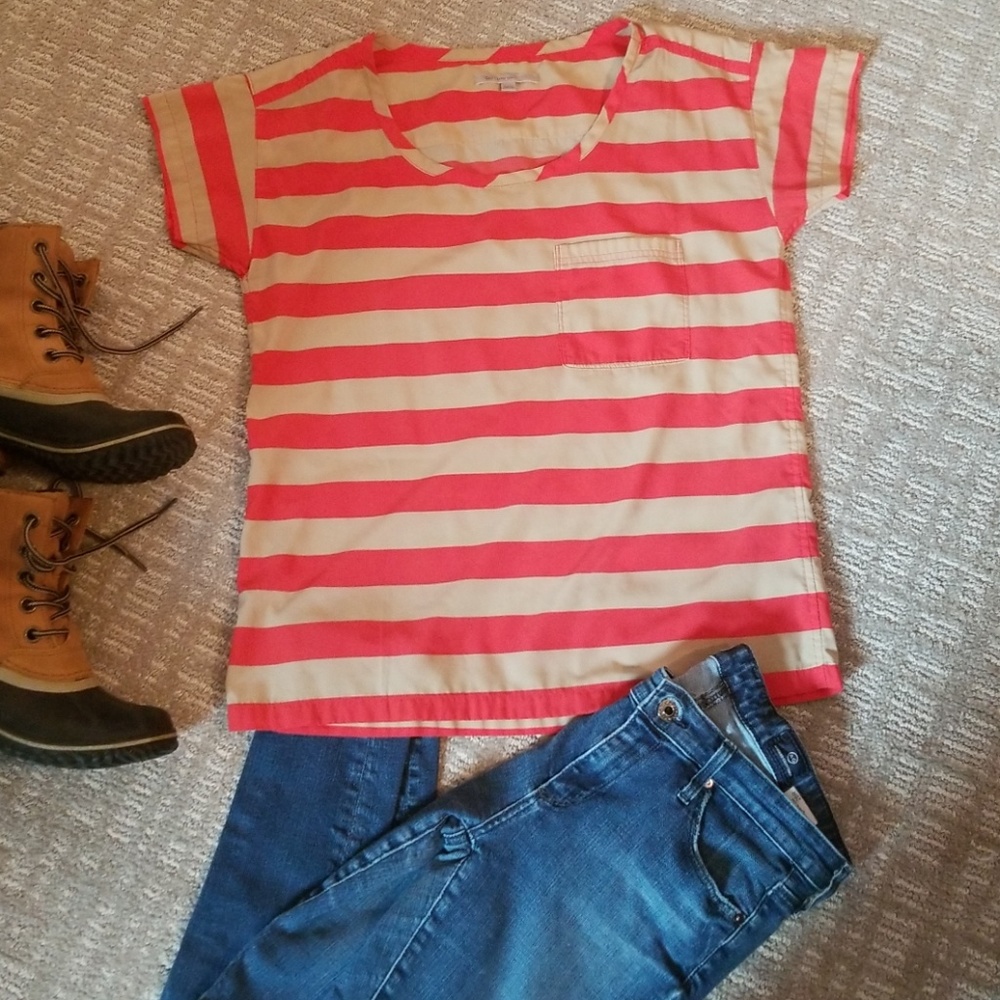 Bright Orange/tan stripped short sleeved top